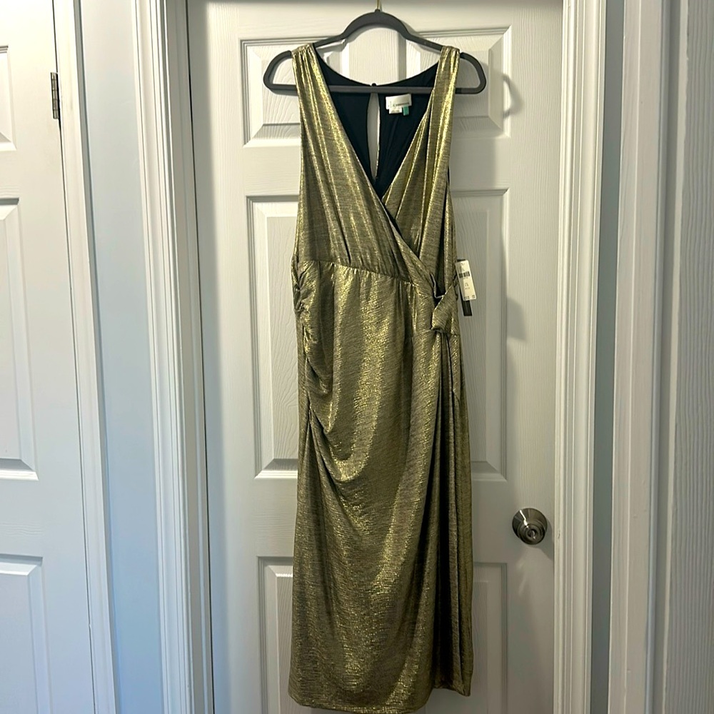 Anthropologie Gold Wrap Maxi Dress